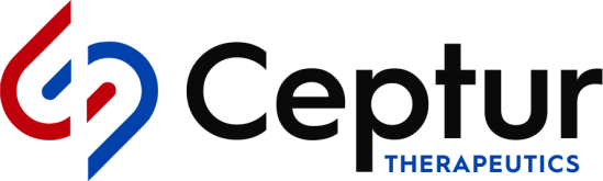 Logo with red and blue graphic and black lettering: Ceptur Therapeutics