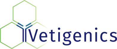 Logo with green and blue graphic and lettering: Vetigenics