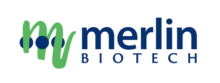 Green and blue logo reading Merlin Biotech