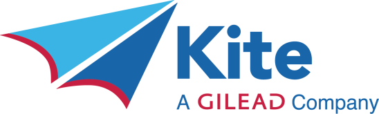 Logo featuring a blue kite with red edging and the words Kite a Gilead Company